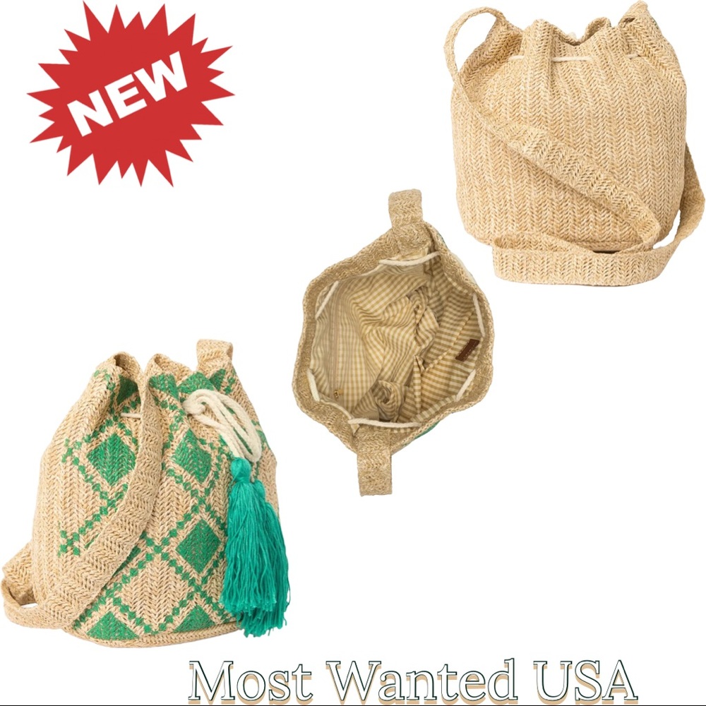 🆕 MOST WANTED USA Straw Drawstring Crossbody bag 719 - Picture 6 of 15